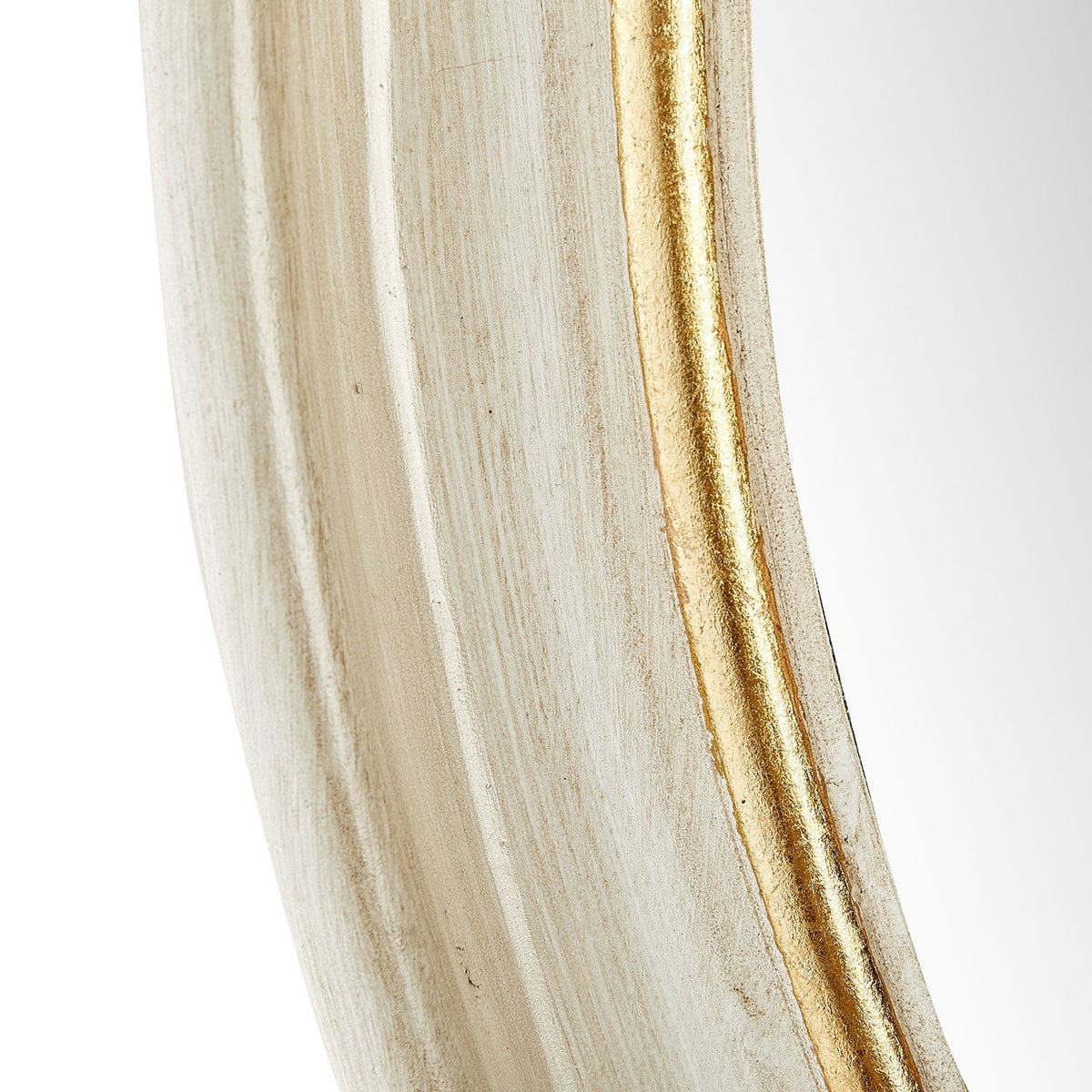 Gold Leaf Detail on Round White Nora Mirror