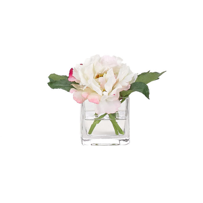 Faux Peony in Clear Vase