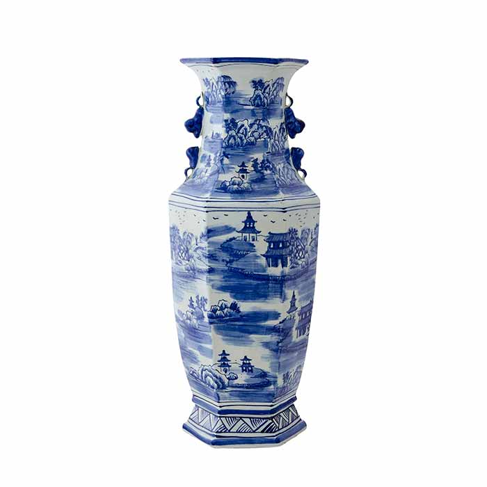 Blue Willow Hex Vase