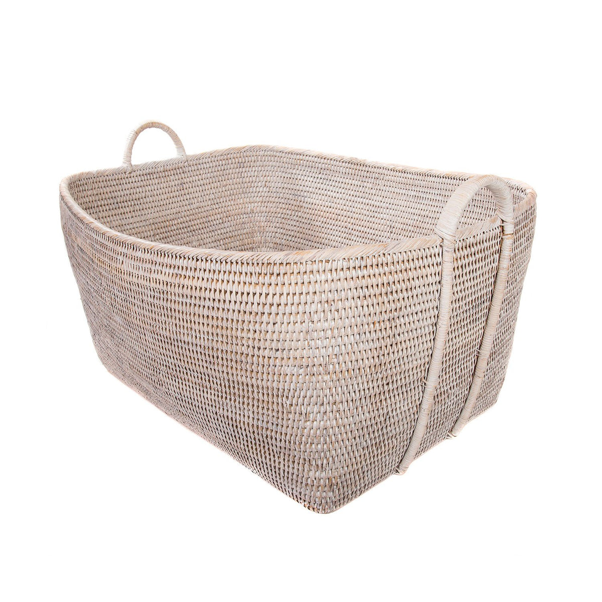 Woven Basket with Hoop Handles in Whitewash