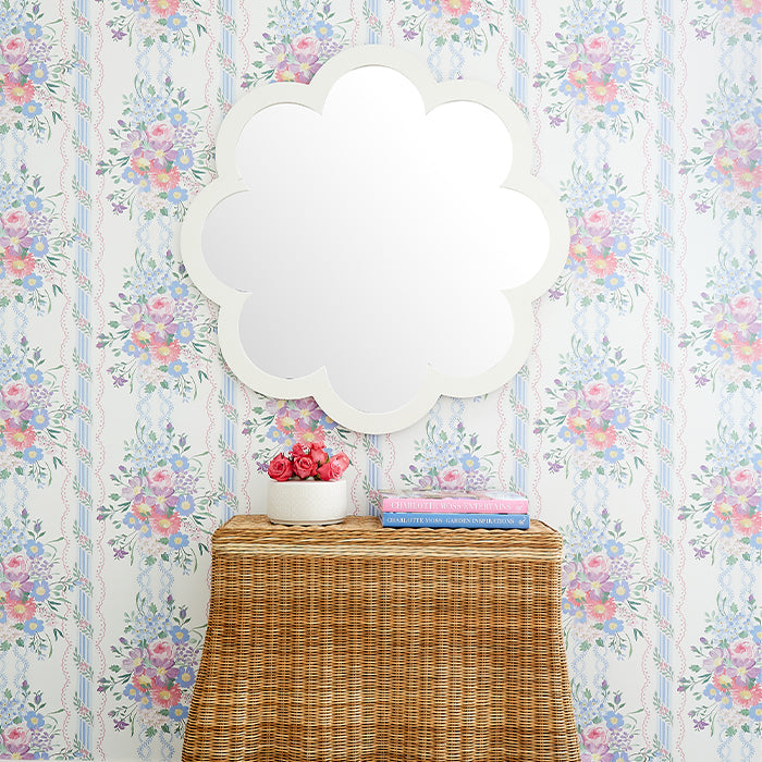 Poppy Scalloped Mirror in White