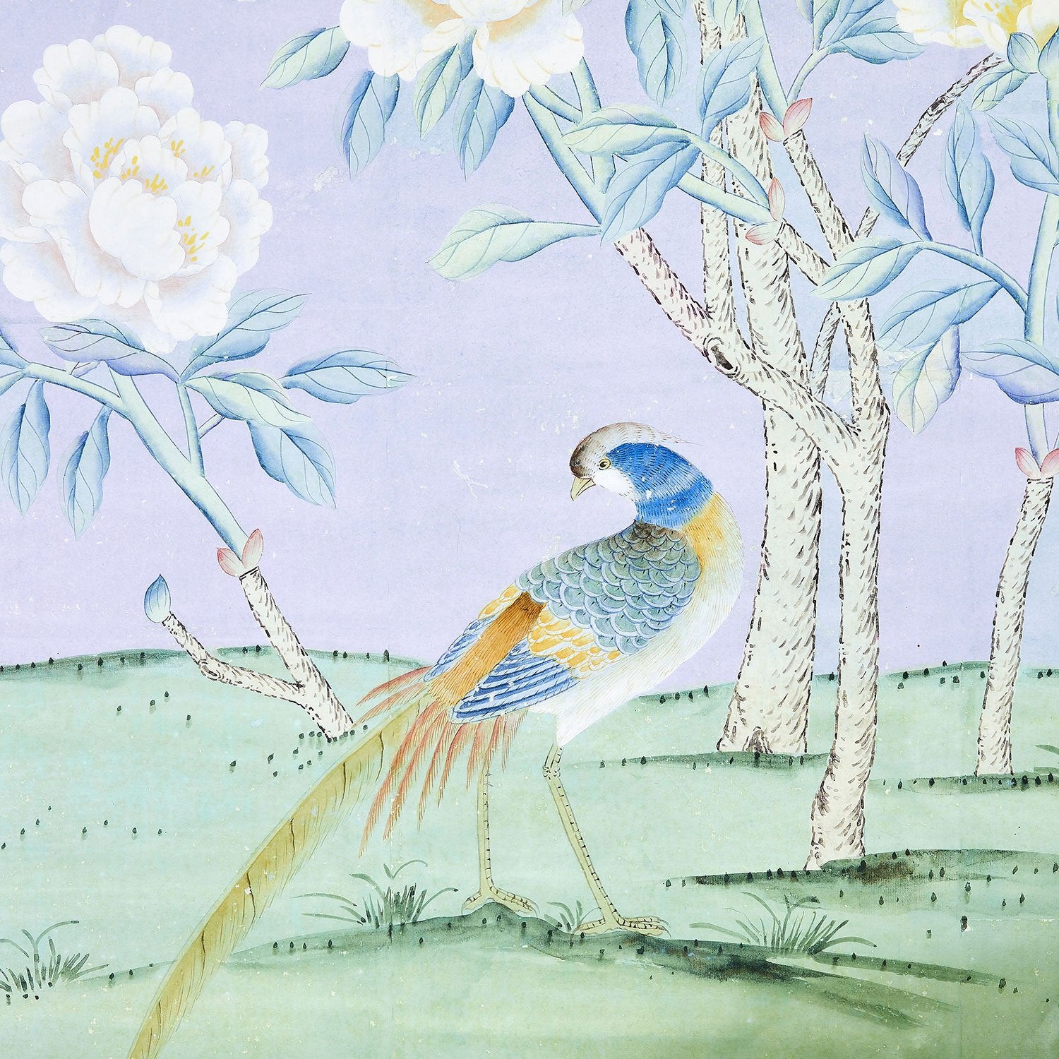 Detail of Abingdon in Periwinkle Floral Chinoiserie Wallpaper Design