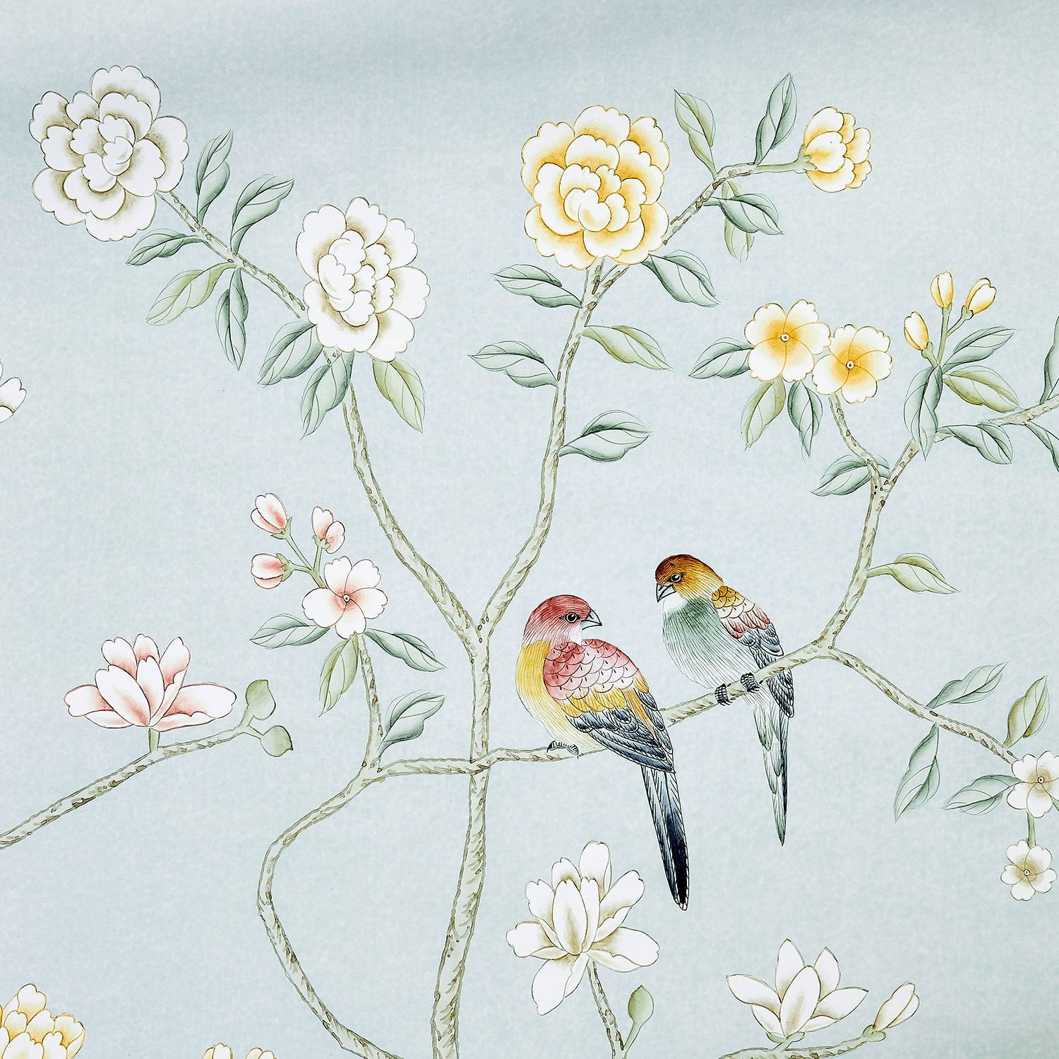 Bird and Floral Details on Colchester in Blue Chinoiserie Wallpaper Mural