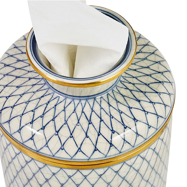 Blue Trellis Porcelain Tissue Holder