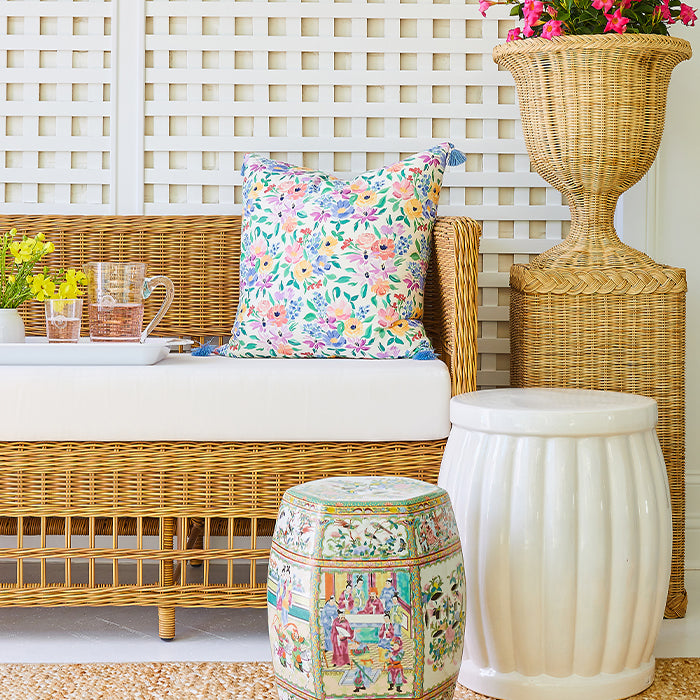 Woven Wicker Planter on Pedestal in Sunroom