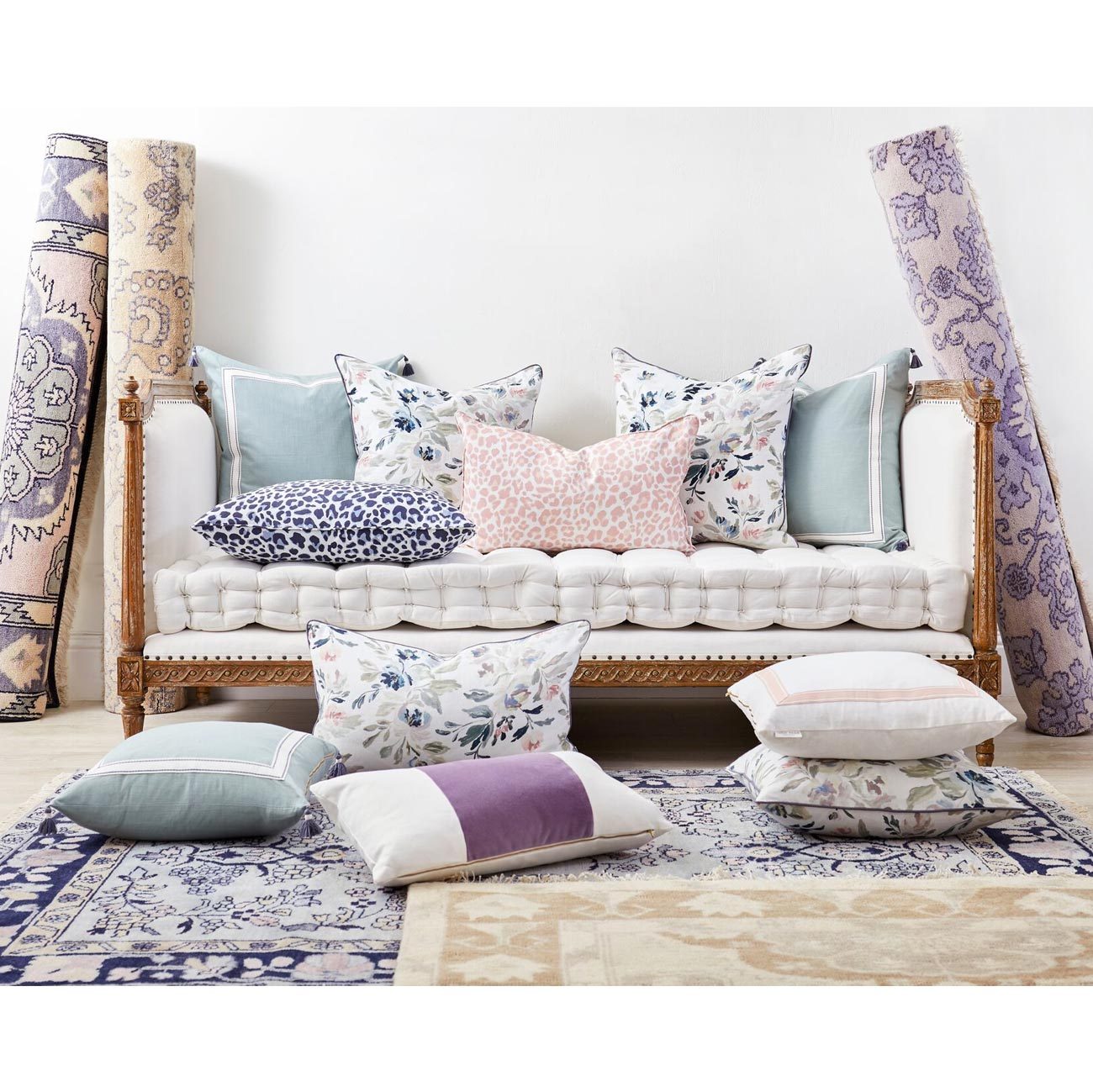 Rug and Throw Pillow Collection with Anatole Wool Rug in Amethyst