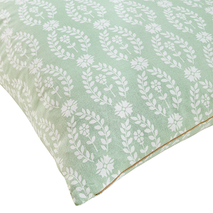 Floral Detail of Laurel Throw Pillow in Green