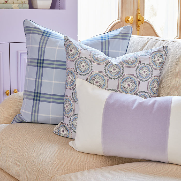 Velvet Broad Stripe Lumbar Pillow in Lilac