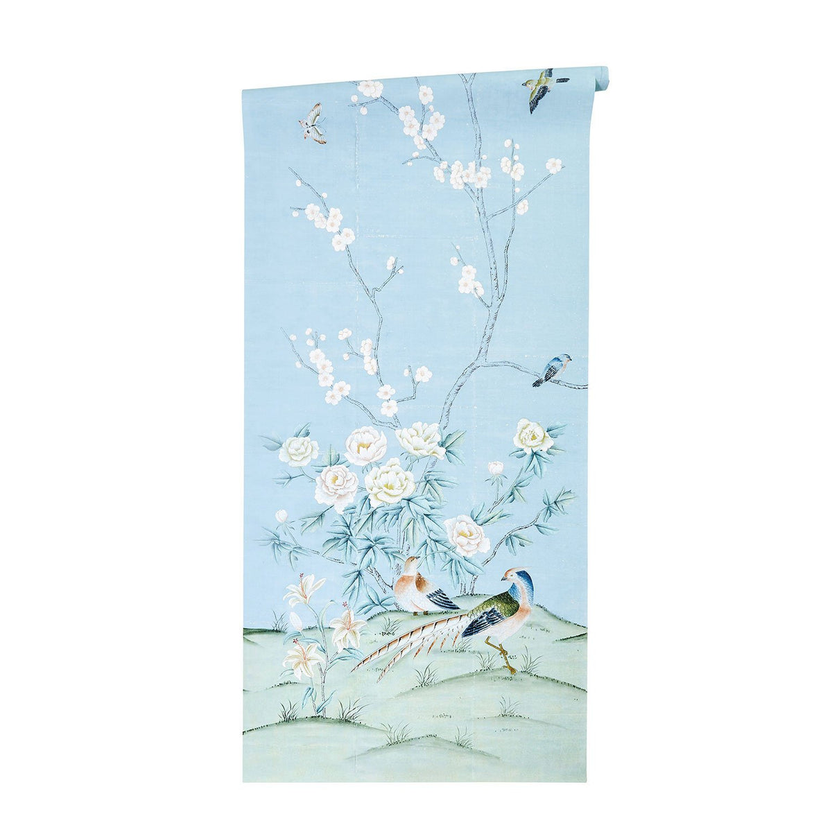 Pierre in Robins Egg Blue Chinoiserie Wallpaper on Roll