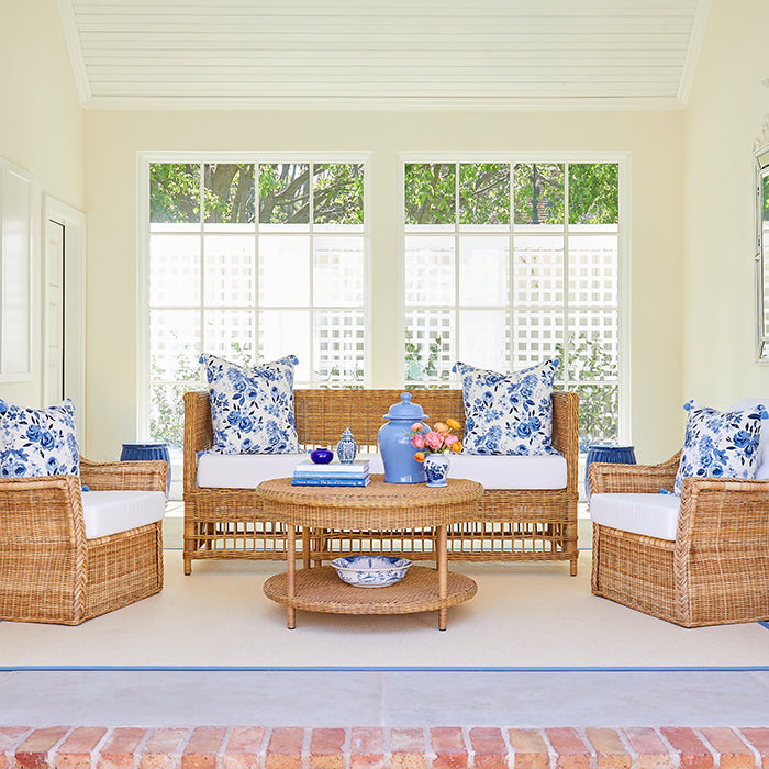 Highland Floral Outdoor Pillow in Sunroom