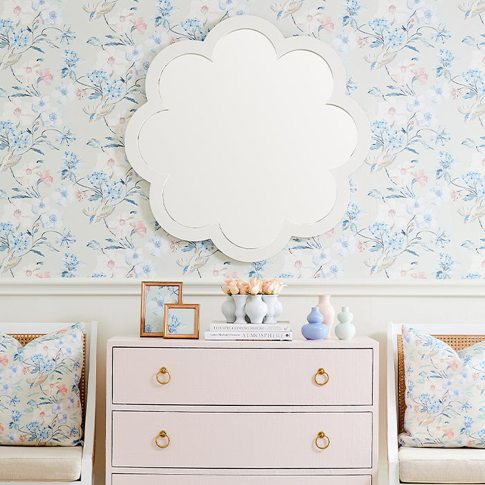 Poppy Scalloped Mirror in White