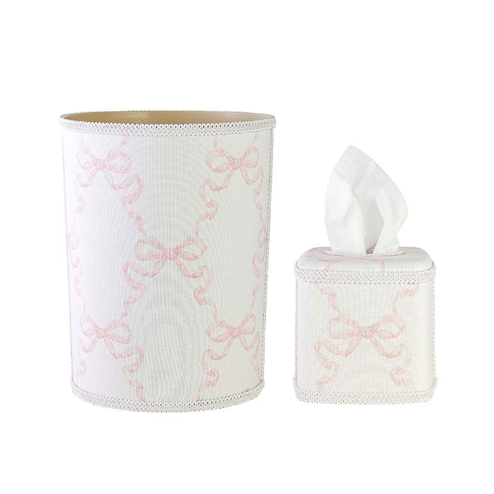 Margot Bow Wastebasket & Tissue Holder Set in Blush