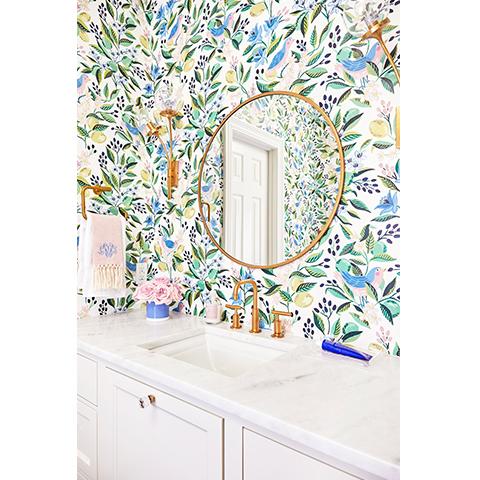 Prescott Sconce in Floral Bathroom