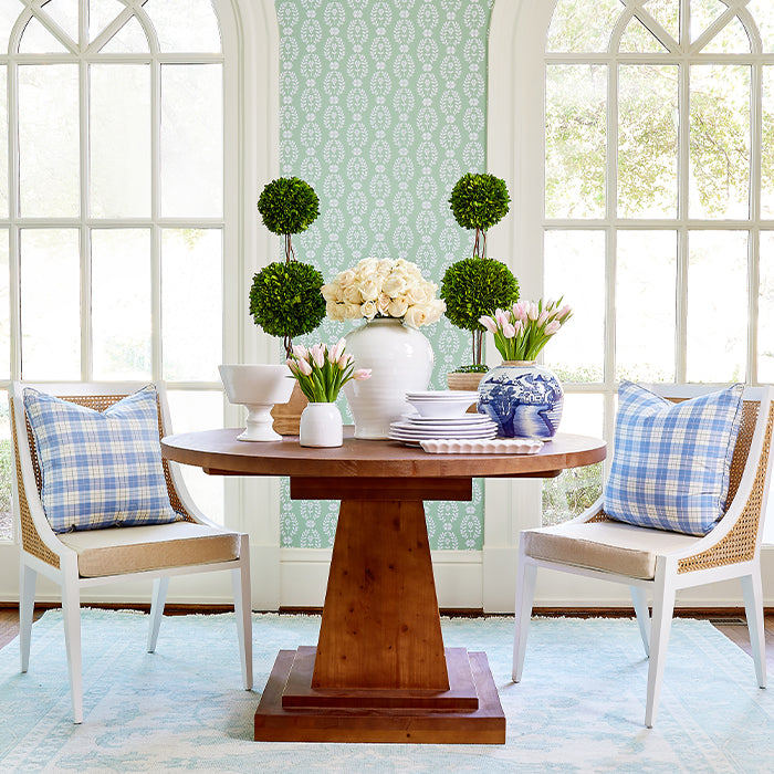 Laurel Green Floral Wallpaper in Dining Room