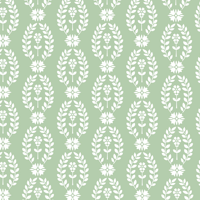 Green Abstract Floral Wallpaper in Laurel Design
