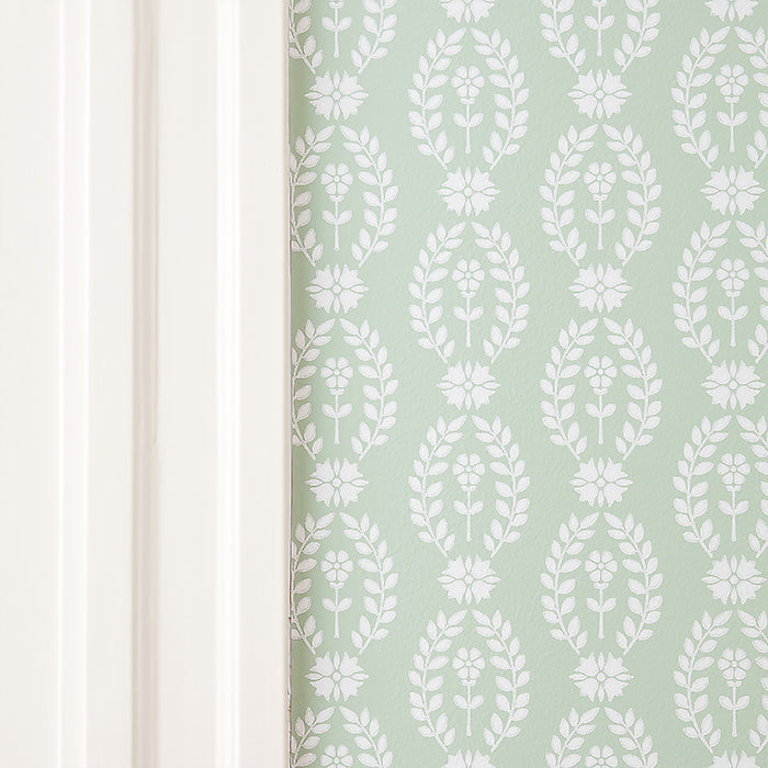 Laurel Green Floral Wallpaper on Wall