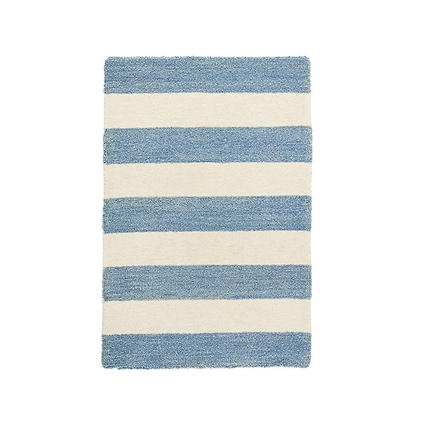 Folly Wide Stripe Tufted Rug in Blue and Cream